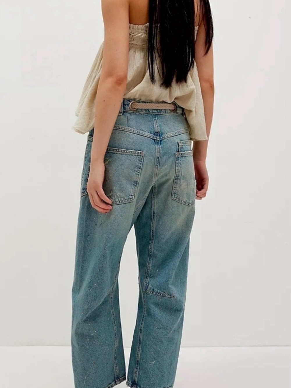 NWOT Free People We The Free Moxie Pull-on Barrel Jeans / Union Blue - Picture 4 of 14